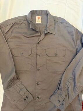 Dickies Gray Long Sleeve Button-Down Work Shirt